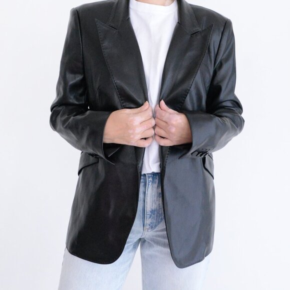Generation Love New York Hudson Vegan Leather Black Single Button Blazer Xl - Picture 2 of 13